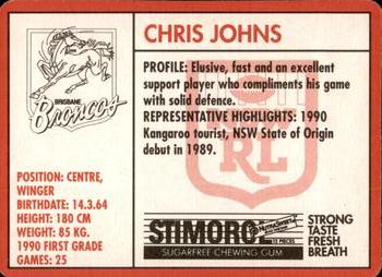 1991 Stimorol NRL #16 Chris Johns Back